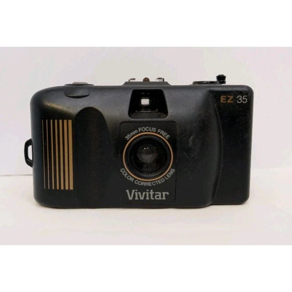 Vivitar EZ 35 35mm Focus Free Film Camera Black Point & Shoot Untested Pre-Owned